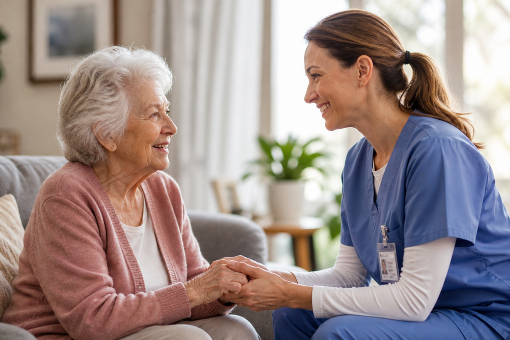 Caregiver with client at home